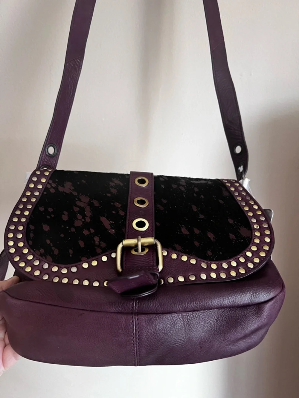 Sharif Plum and Black Studded Crossbody Bag